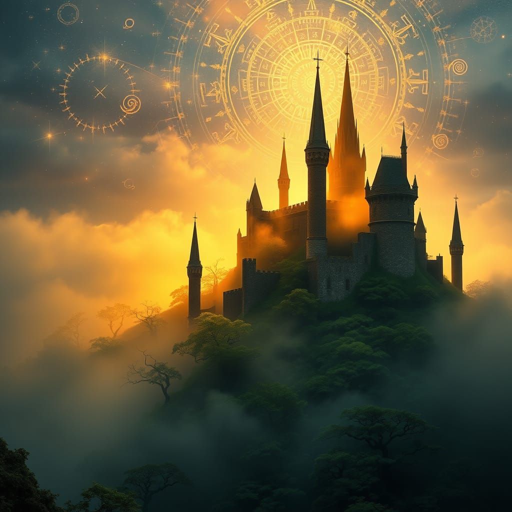 Mystical Avalon Island in Ethereal Twilight