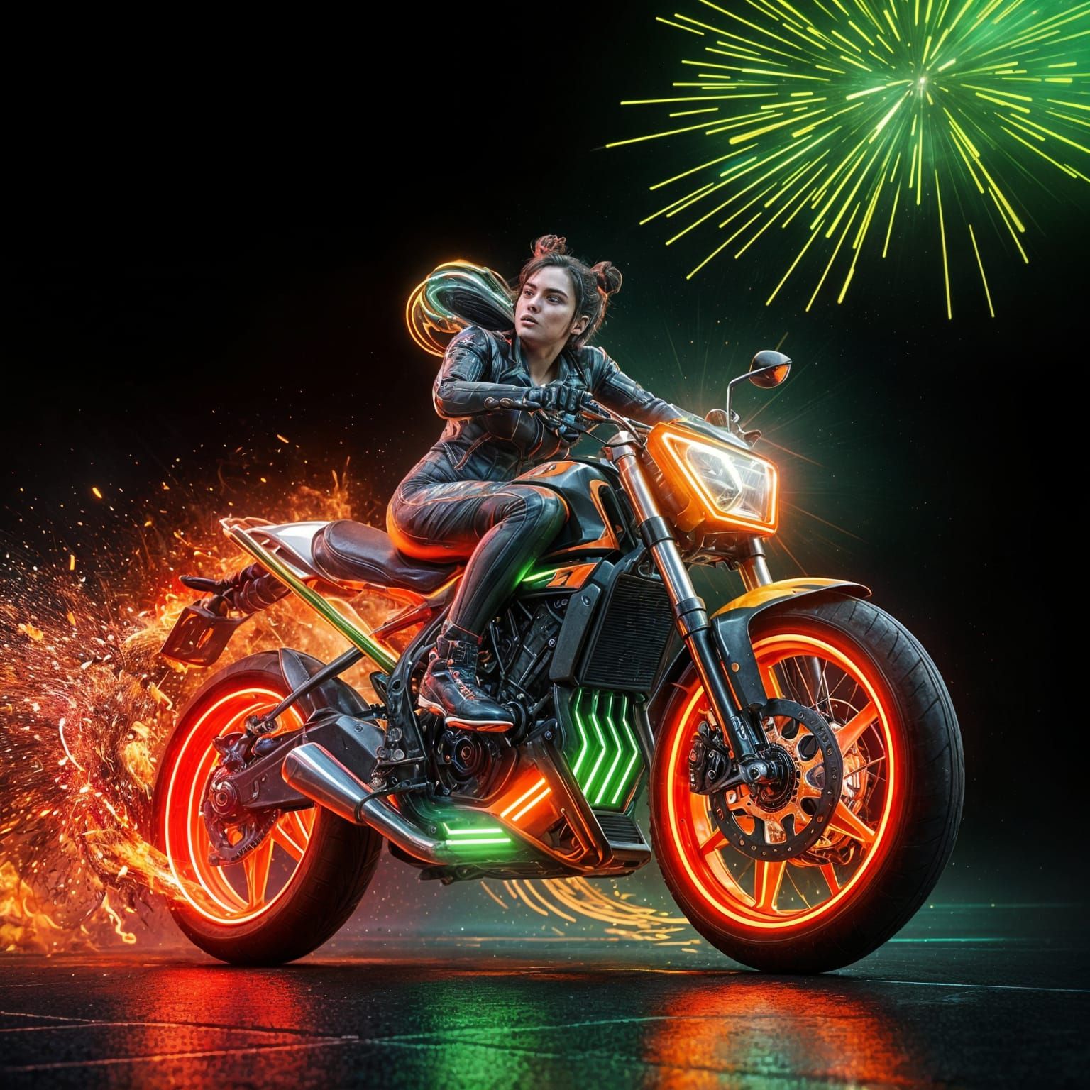 Explosive Neon Energy Waves in Cyberpunk Style