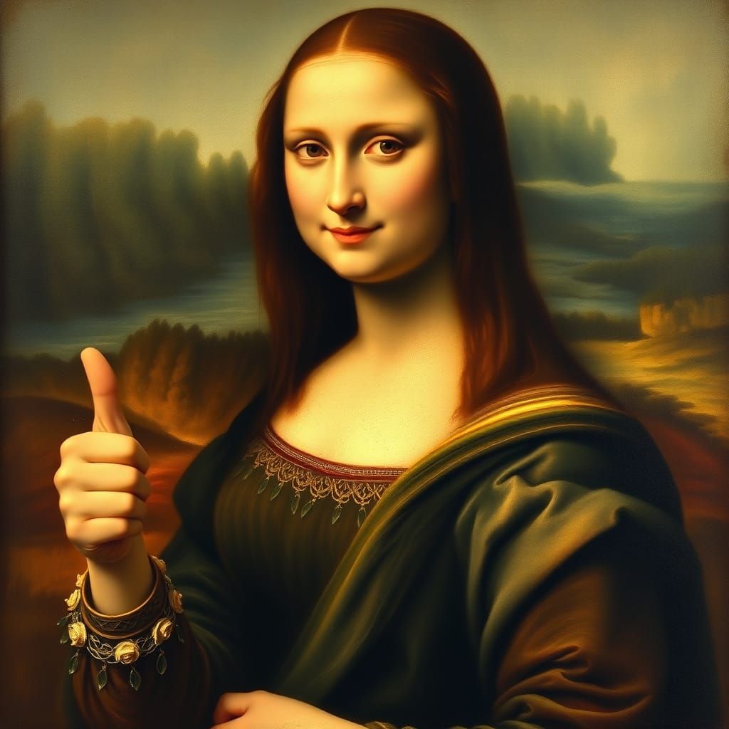 Mona Lisa Gives Thumbs Up in Renaissance Style