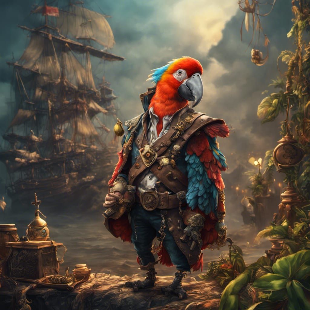 Cute Parrot Pirate in Epic Digital Painting
