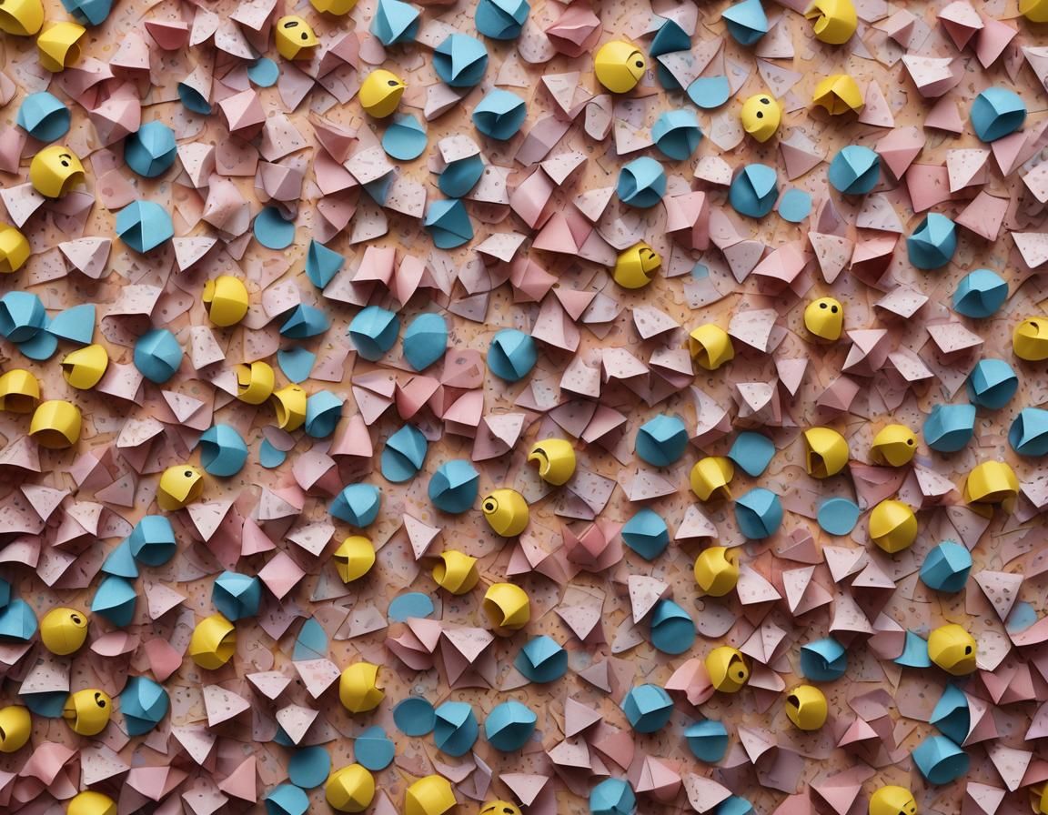 Origami Pac-Man Pointillism in Pastel Colors