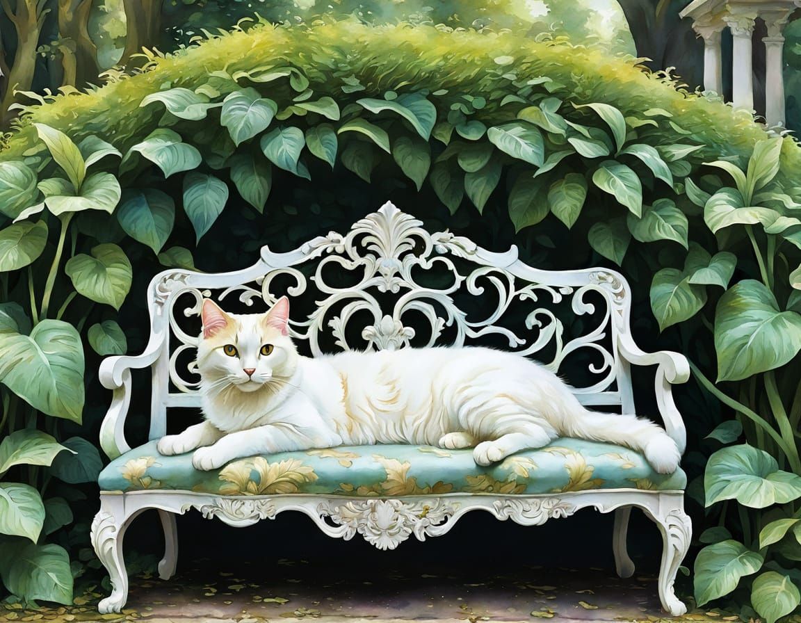 Ethereal Feline Form in Baroque-Inspired Watercolor