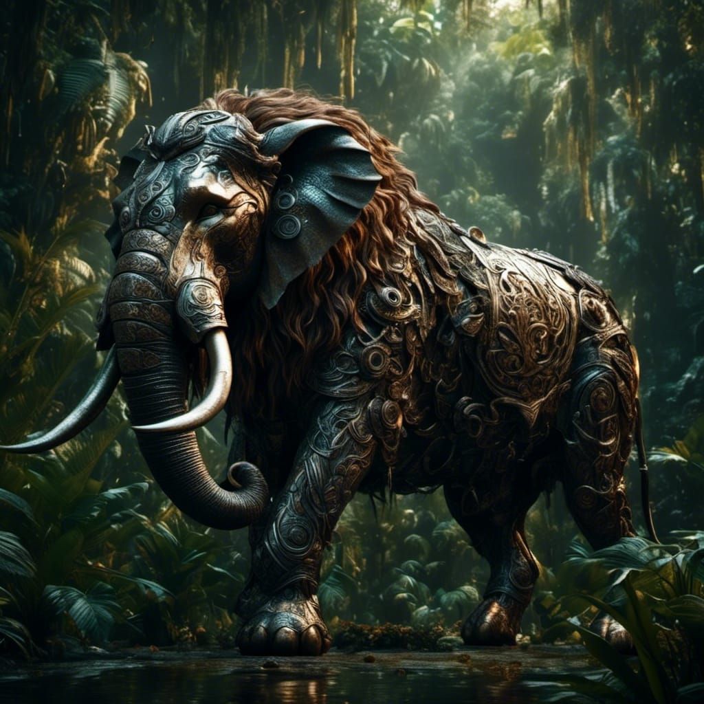 Lion-Elephant Hybrid in Dark Fantasy Realism