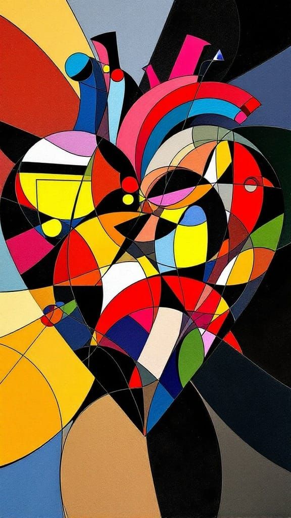 Cubist Heart in Vibrant Geometric Shapes