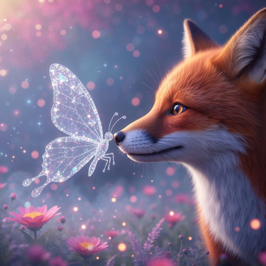 Crystal Butterfly on Fox Nose in Enchanted Garden