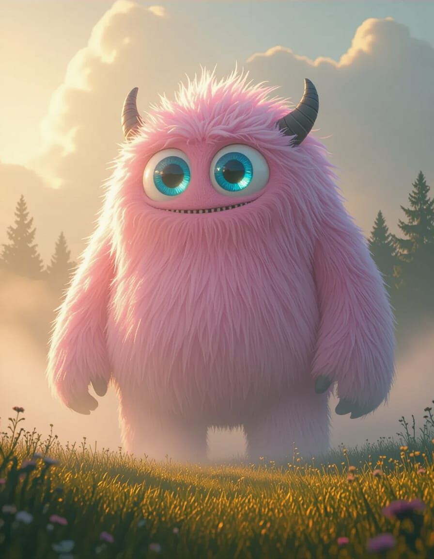 Giant Marshmallow Monster in Foggy Meadow