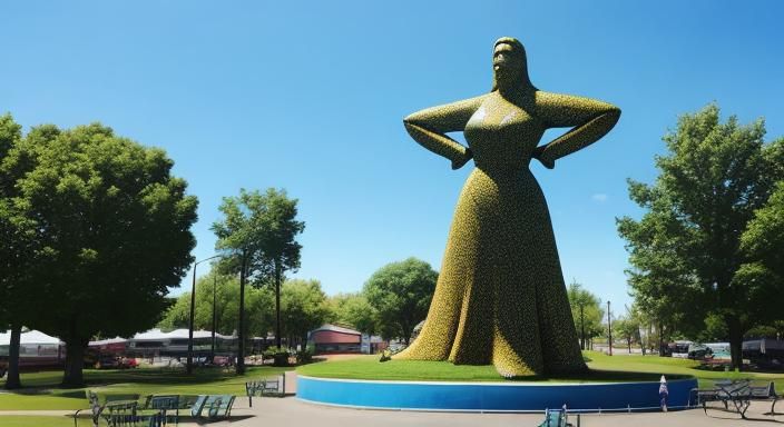 Giant Woman Sunbathing in a Tiny Park