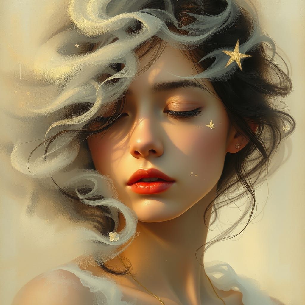 Dreamy Young Woman Lost in Ethereal Mist