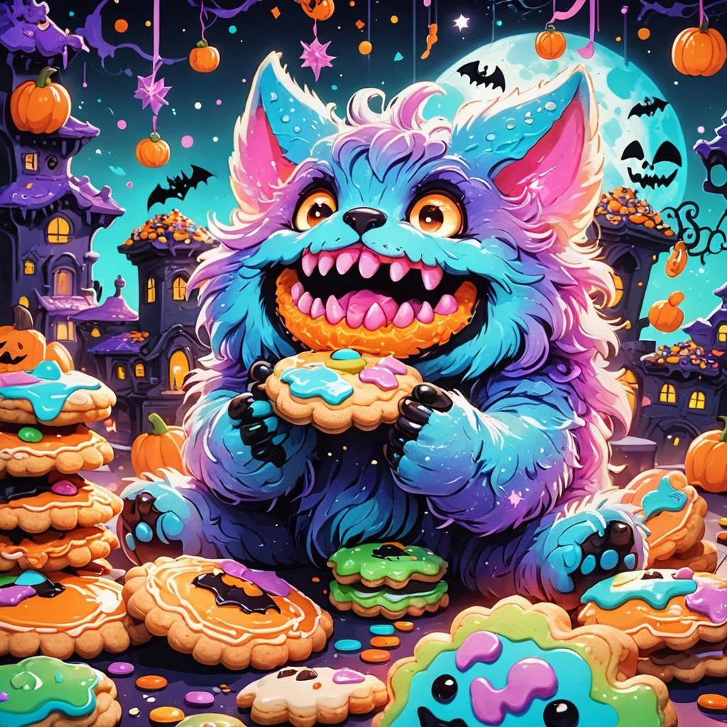 Kawaii Halloween Creature Feast in Anime Style