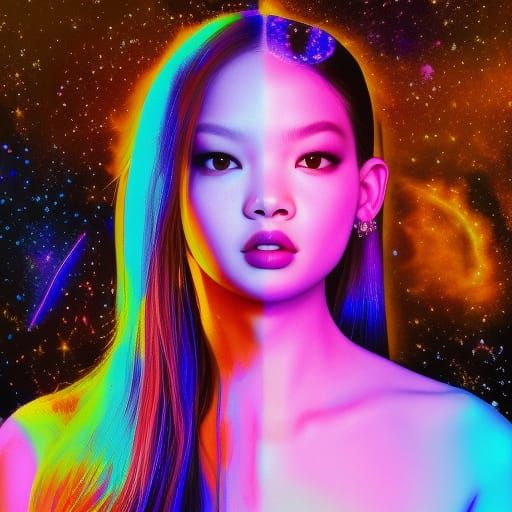 Holographic Astral Illustration of a Girl in Mixed Media