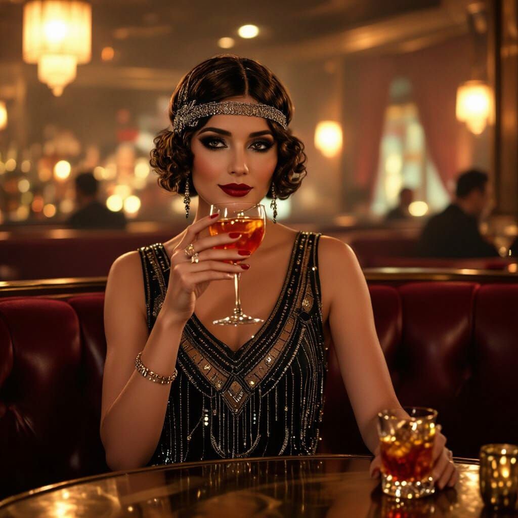 Roaring Twenties: A Flapper in an Art Deco Bar