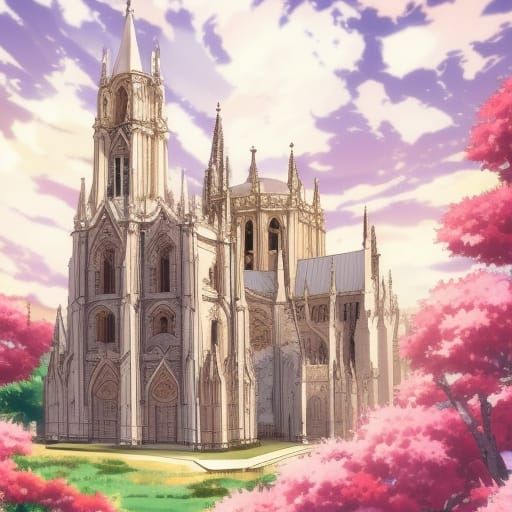 Floral Catedral de León in Anime Style