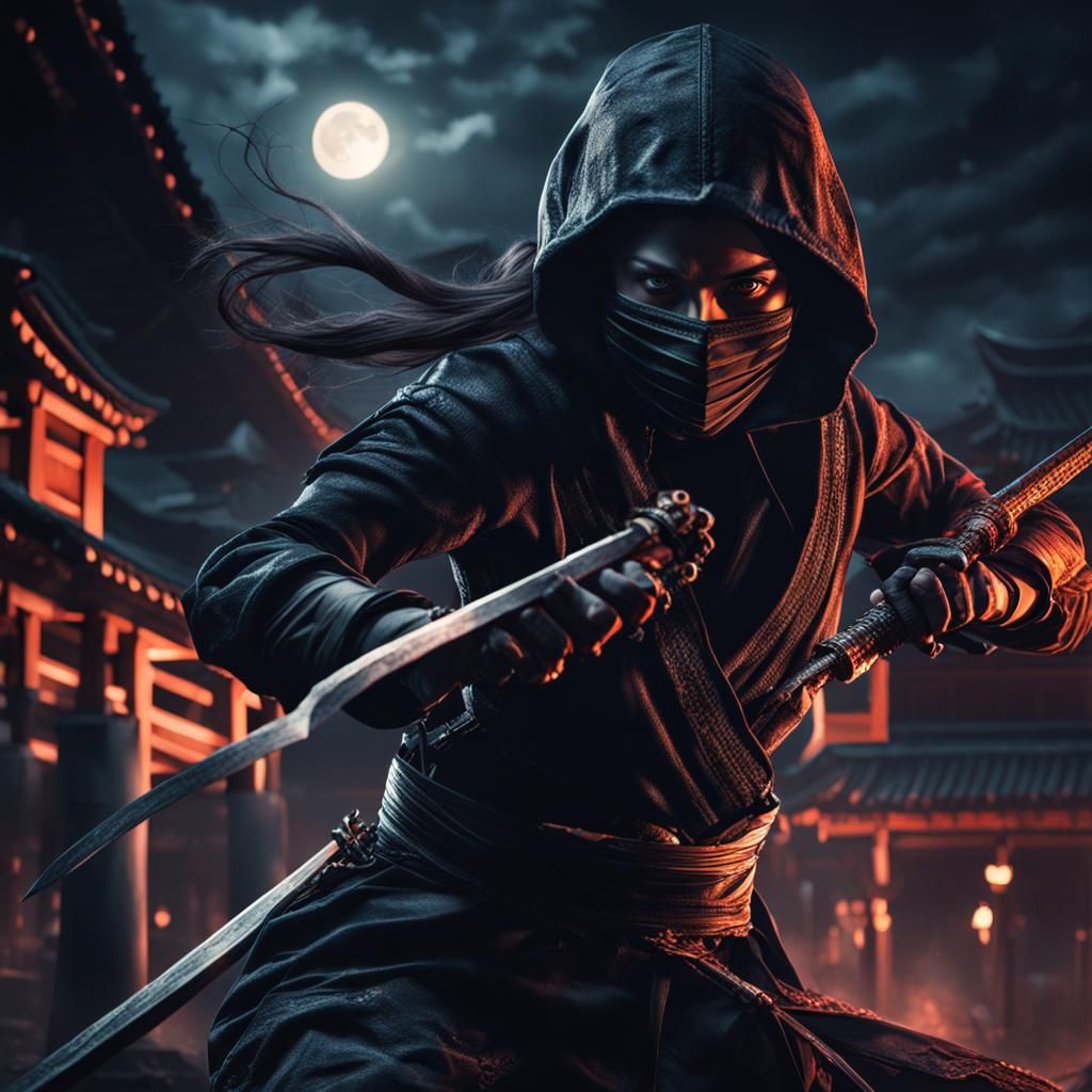 Hyperrealistic Ninja vs Vampire in the Night