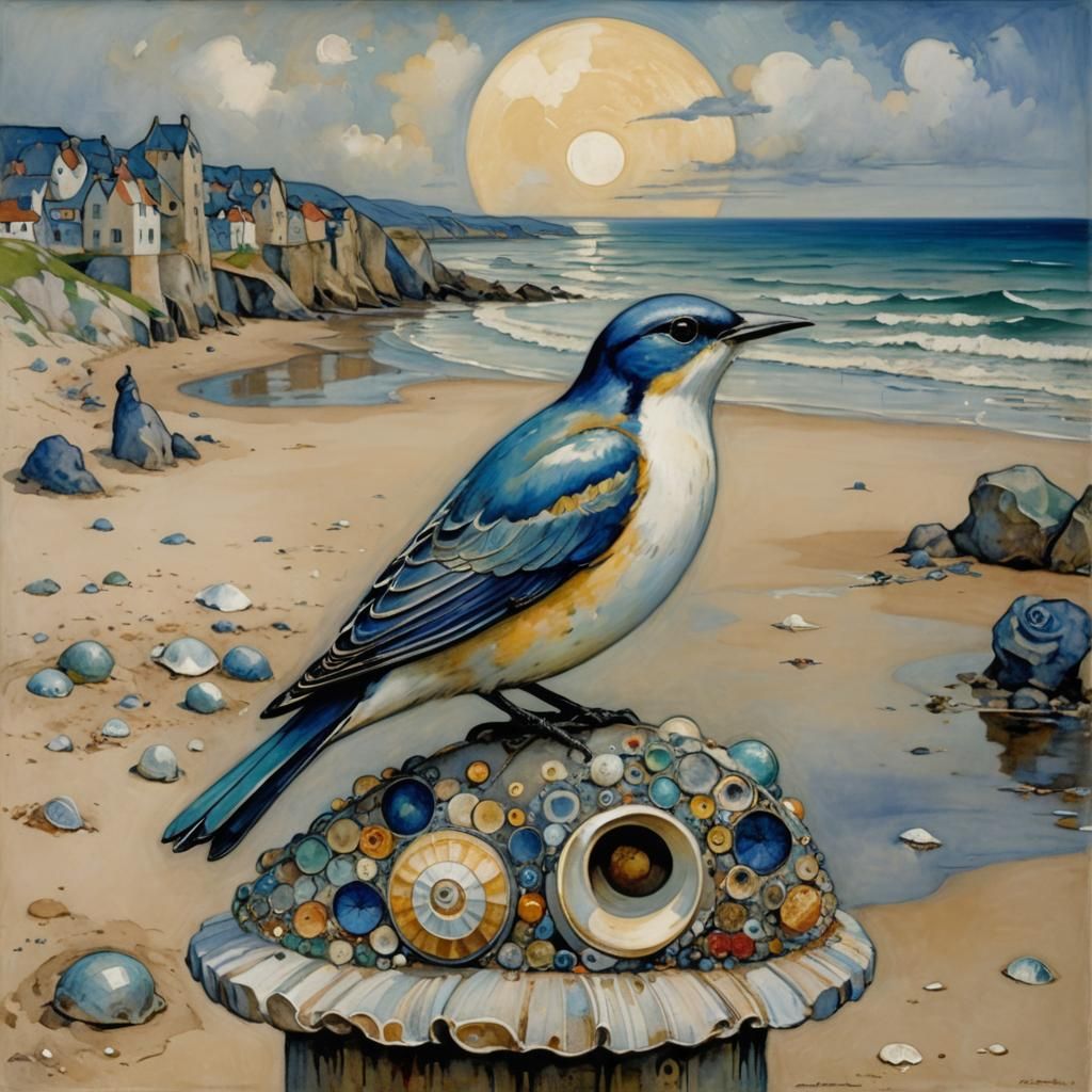 Bird on Shell Post: Decorative Art Style