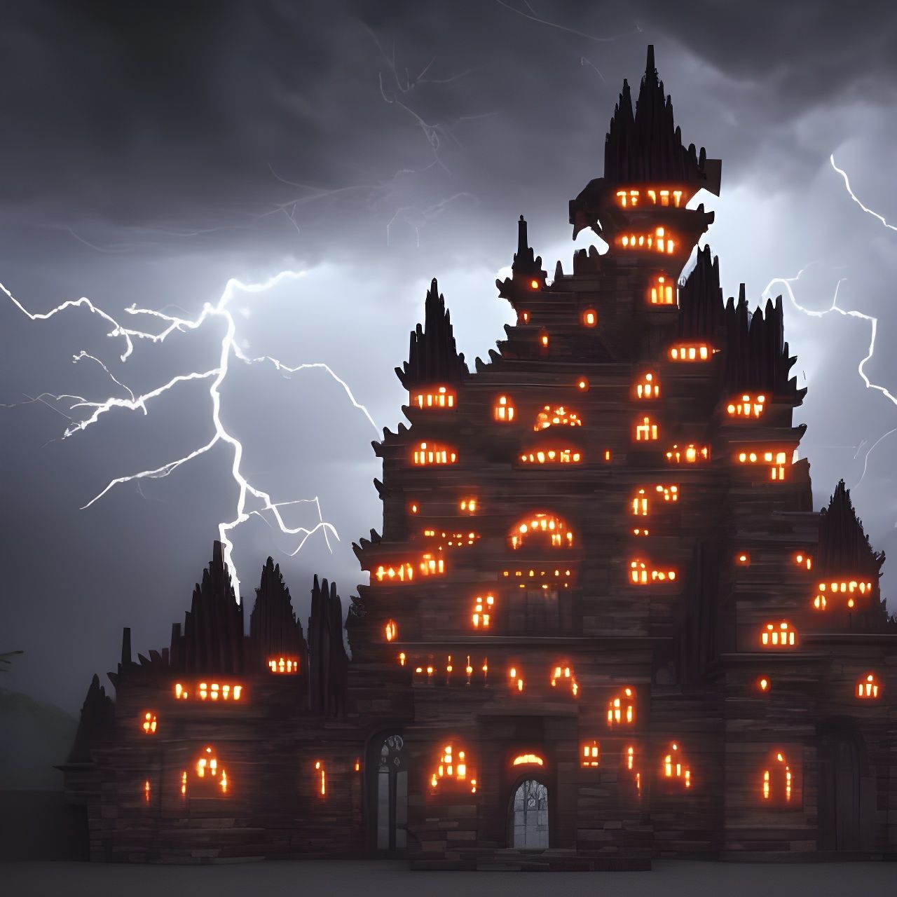 Grandiose Demon Castle in a Thunderstorm