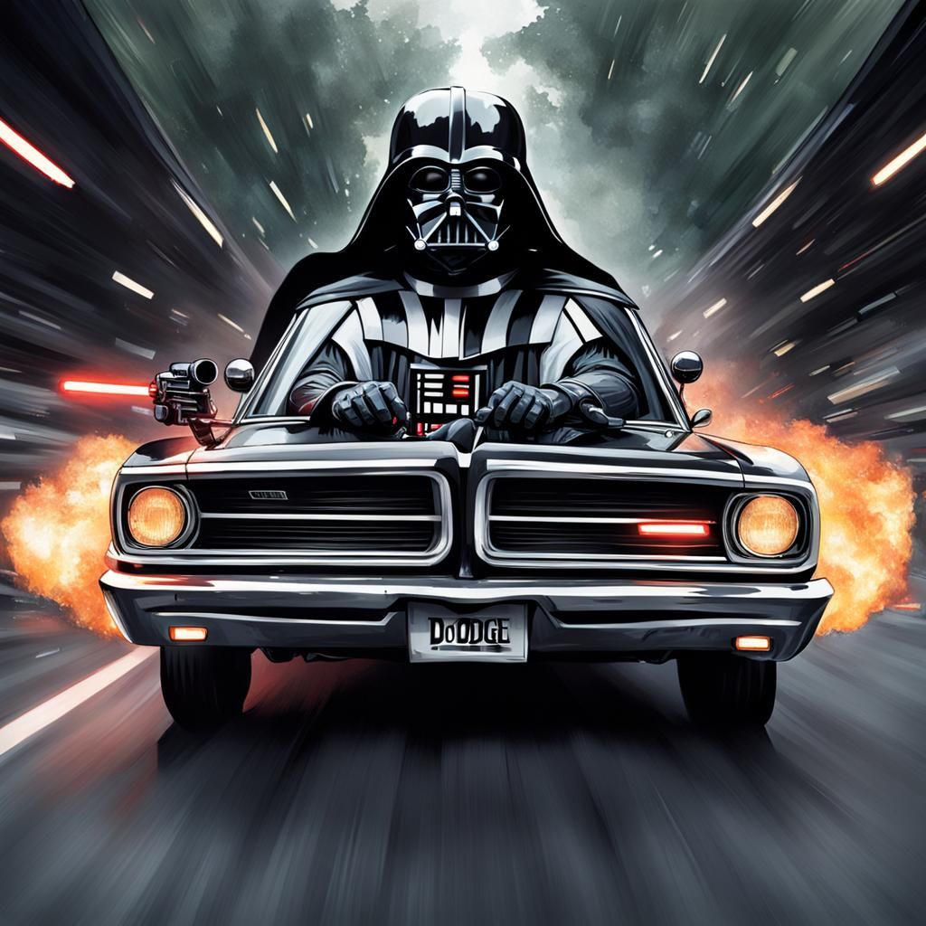 Darth Vader Cruising in a Dodge: AI Art