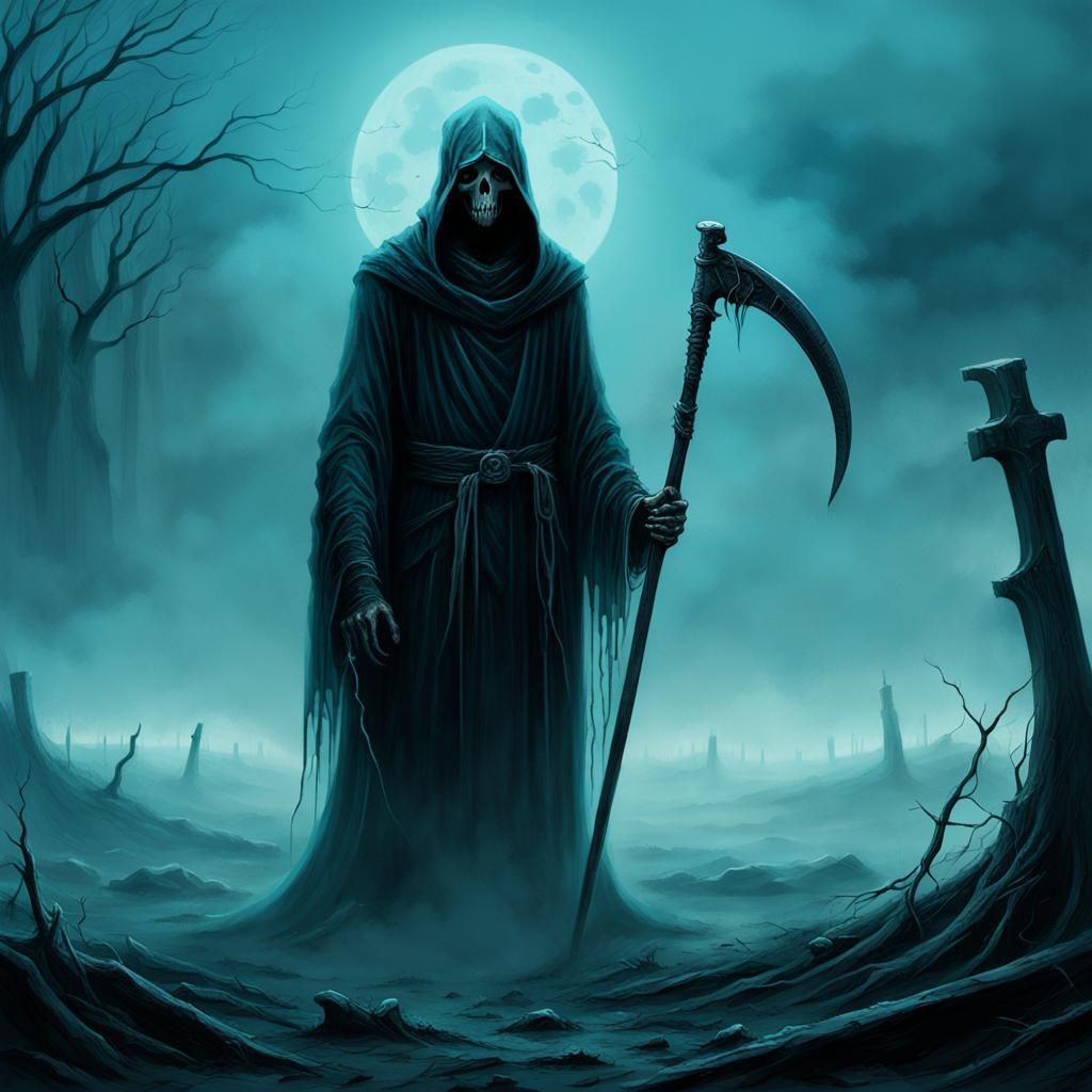 Grim Reaper Illustration in Beksiński Style