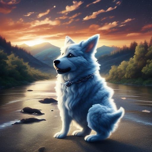 Moonlit Canine Serenade Under Starry Skies in Cyberpunk Aest...