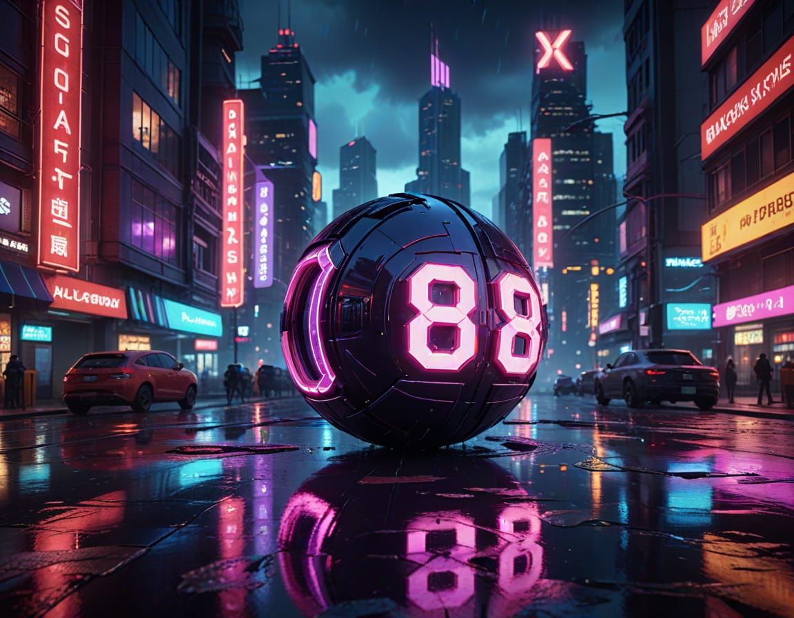 Epic Futuristic Cityscape with Glowing 888 Code