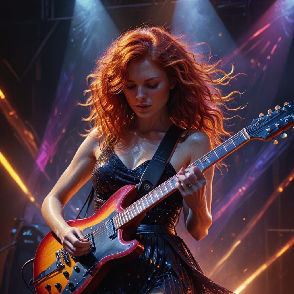 Redhead Guitarist in Vibrant Triadic Colors