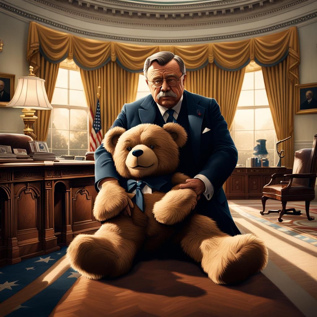 Theodore Roosevelt with Giant Teddy Bear