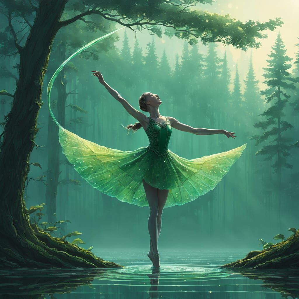 Miniature Ballerina on Emerald Leaf