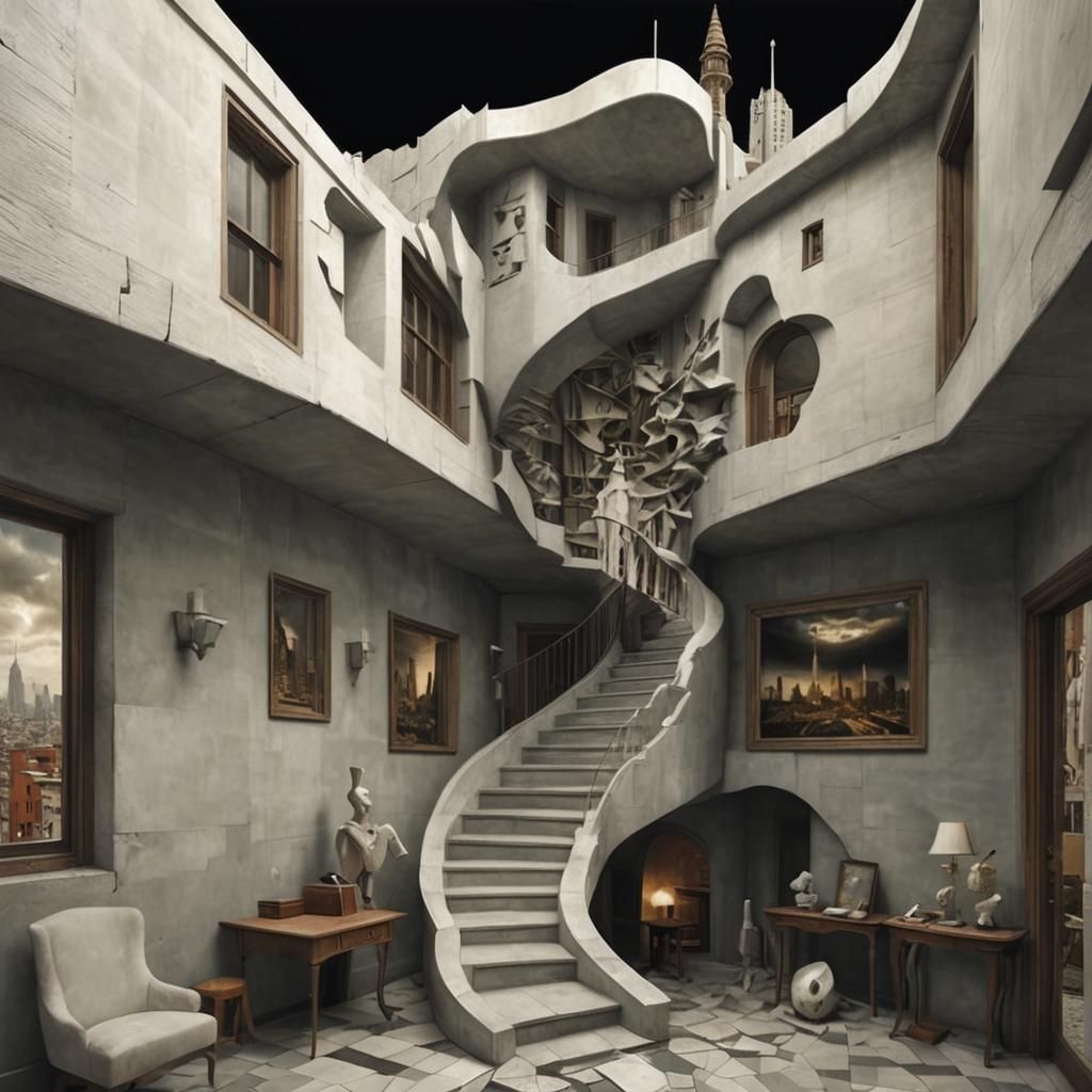 Dystopian Cityscape with Picasso Fractals and Vast Architect...