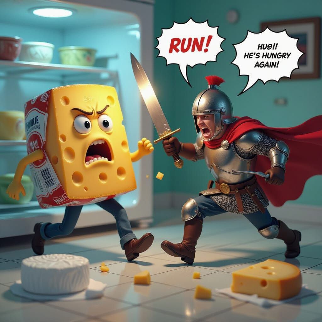 Cheese Escape: A Hyperrealistic Refrigerator Drama