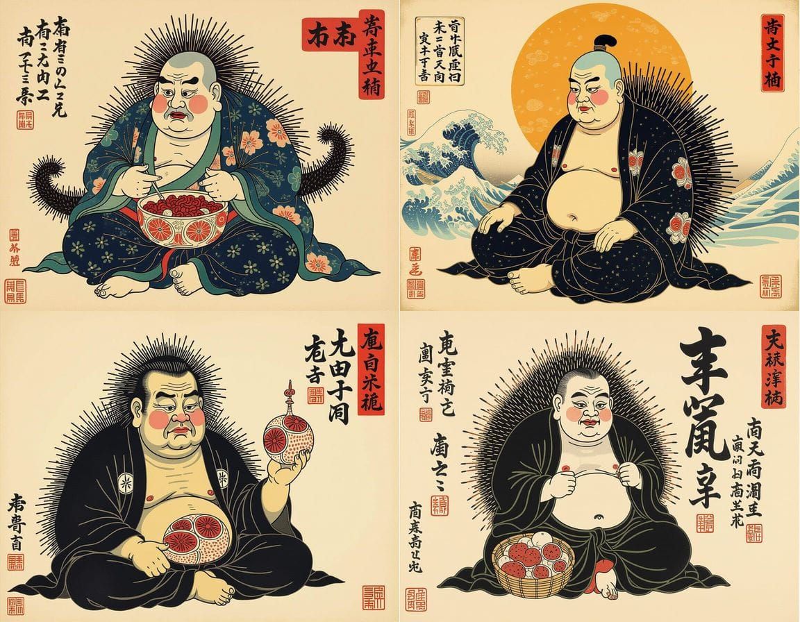 Grotesque Hybrid Creature in Ukiyo-e Style