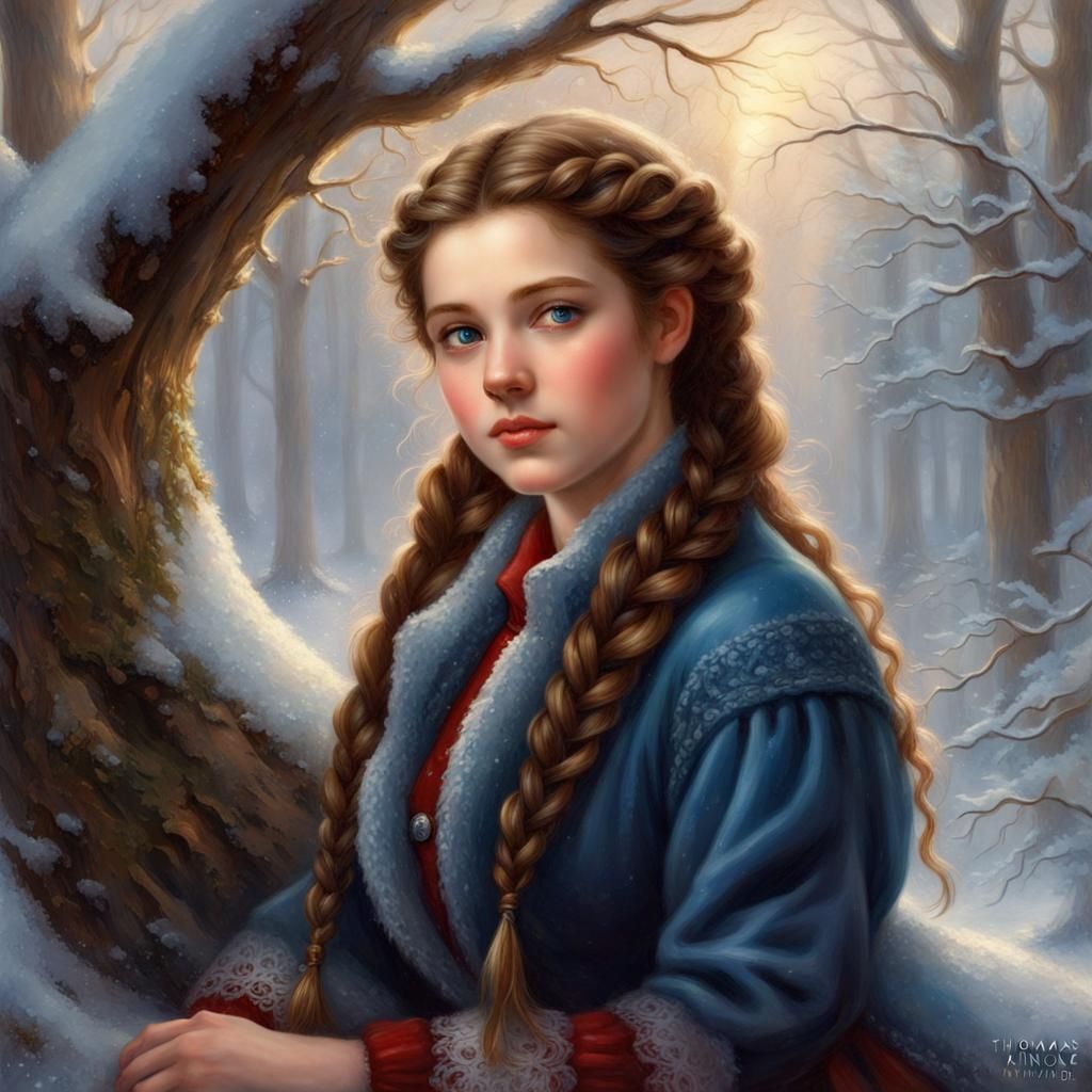 Girl in Winter Forest, Ethereal Fantasy Style