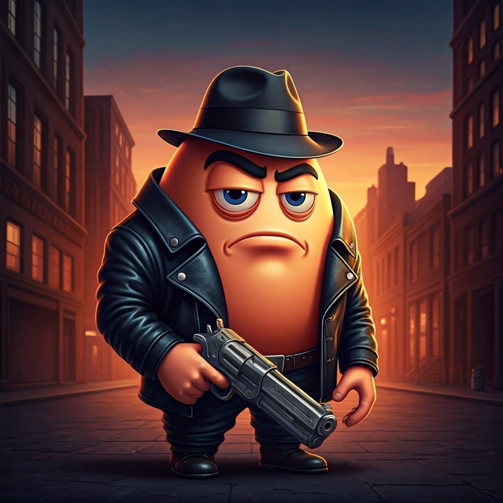 egg  with arms holding a gun