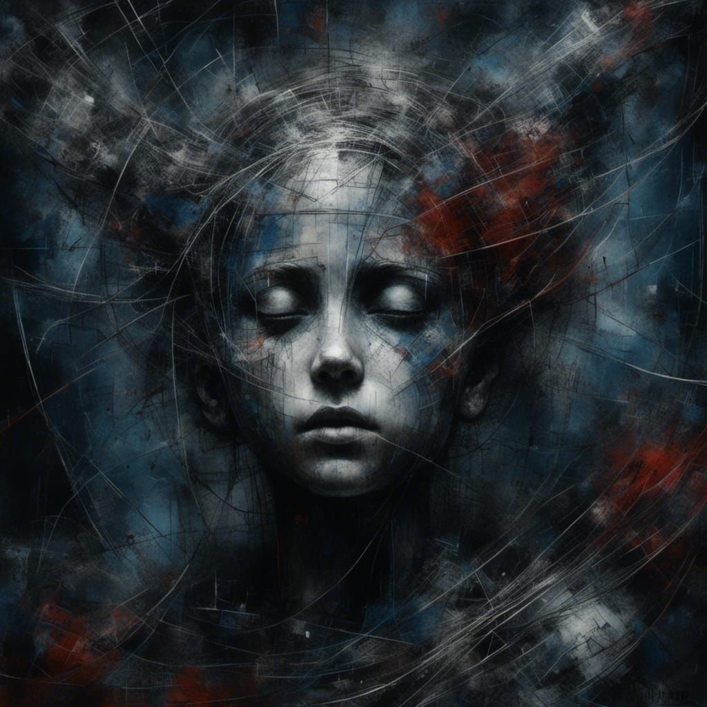 Dramatic Charcoal Portrait in Black, White, and Blue