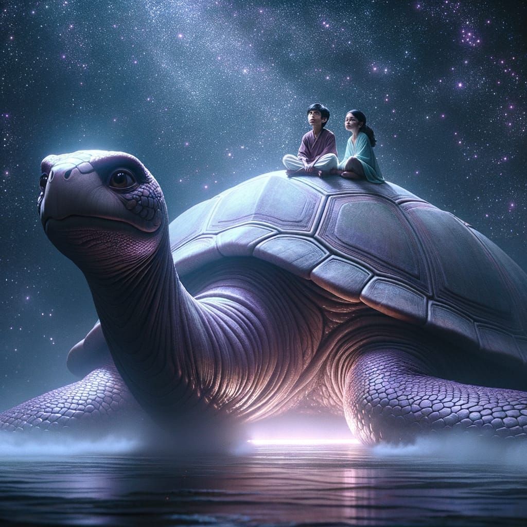Magical Turtle Ride Under a Starry Night