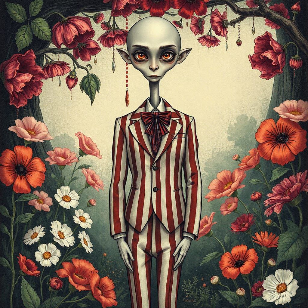 Eccentric Man in Garden, Tim Burton Style