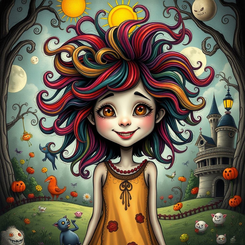 Whimsical Girl Radiating Joy in Dreamlike Wonderland