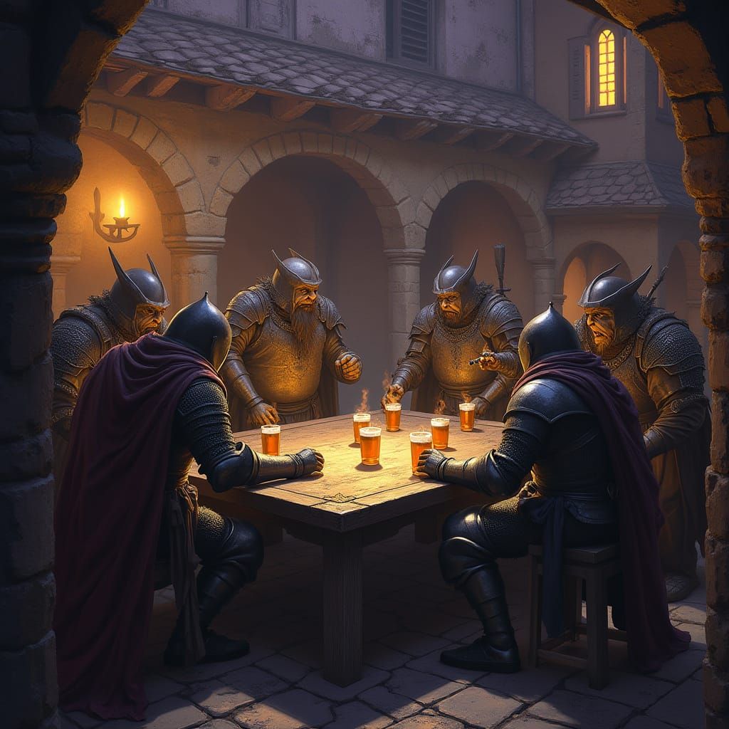 Knights and Trolls Play Beer Pong, Dark Fantasy