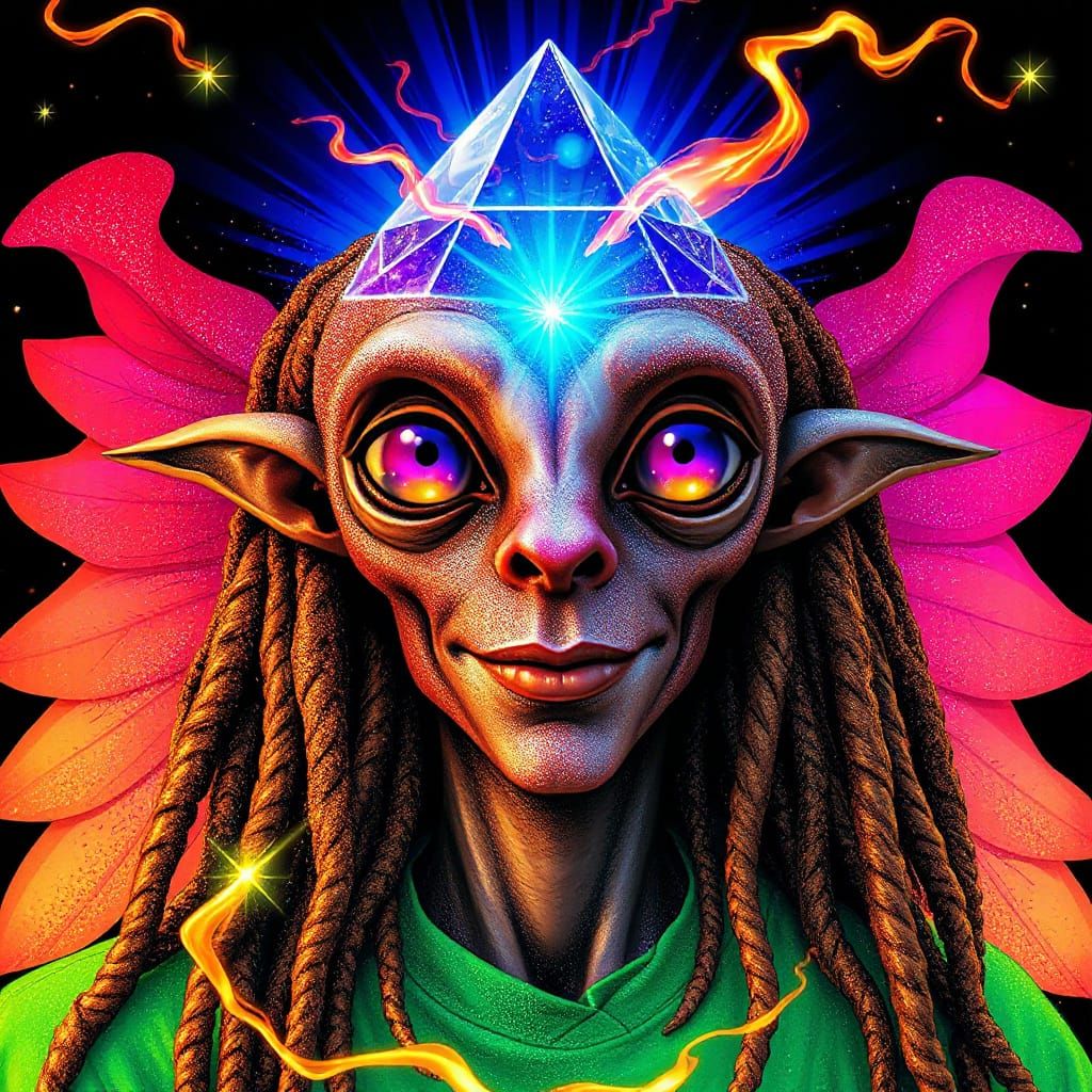 Alien Angel with Prismatic Eye, Psychedelic Abstract Art