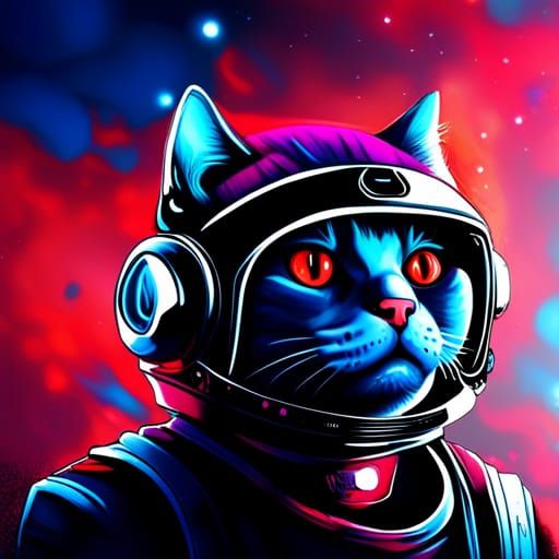 Cyberpunk Cat Warrior in Space Helmet Graffiti Art