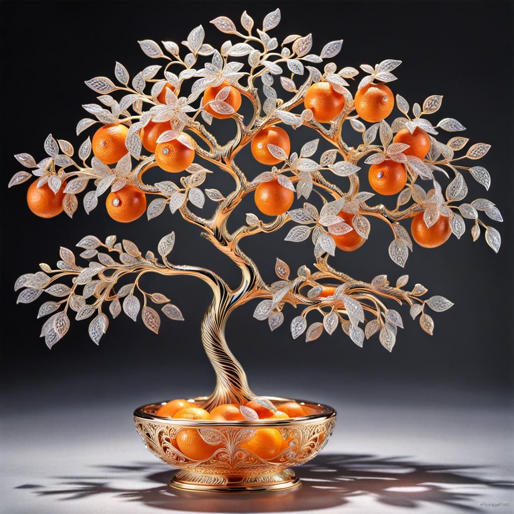 Crystal Tangerine Tree in Faberge Style