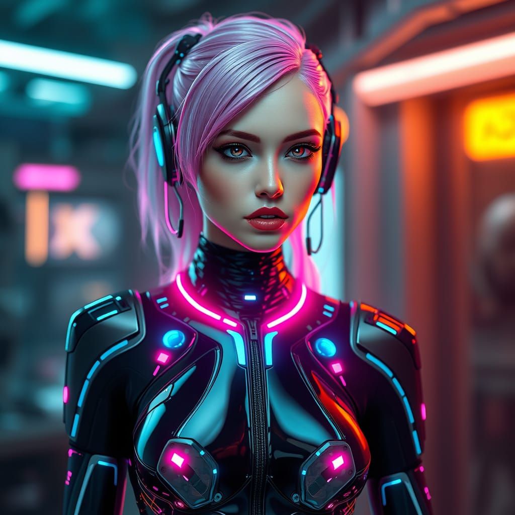 Seductive Cybernetic Goddess in Hyperrealistic Futuristic Au...