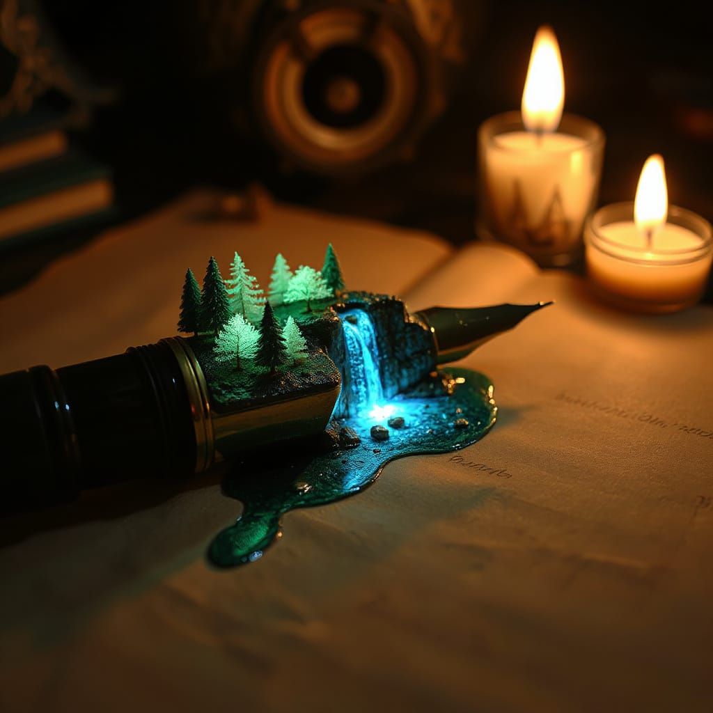 Bioluminescent River Flows From Antique Pen