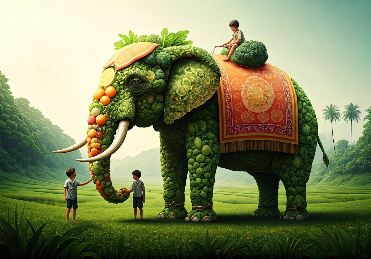 Majestic Fruit Elephant in Tropical Countryside