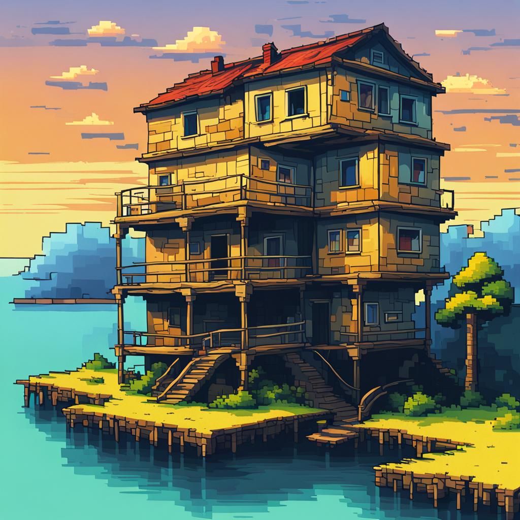 Rickety Ocean House in Lyrical Abstraction Style