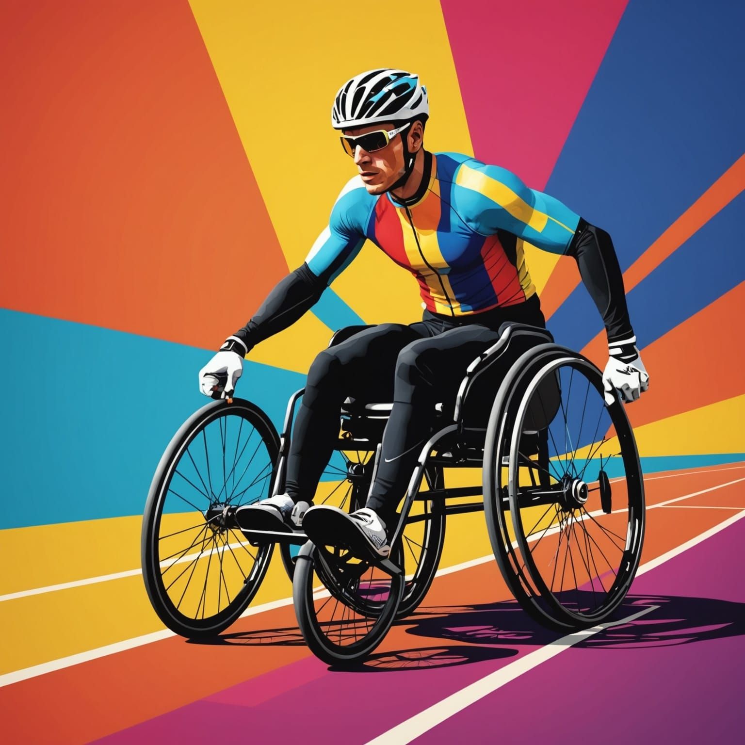 Wheelchair Athlete Races in Pop Art Style