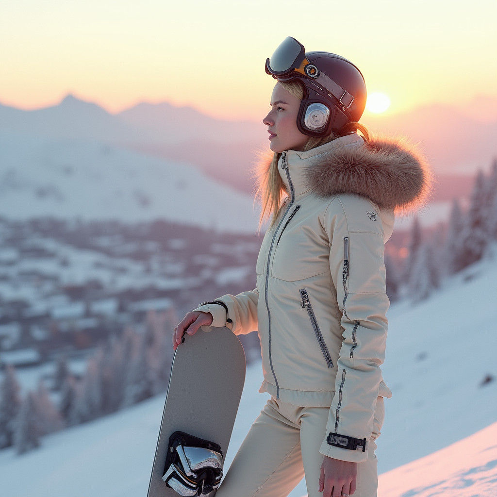 Snowboarder in Iceland at Sunset in 3D Rendered Style