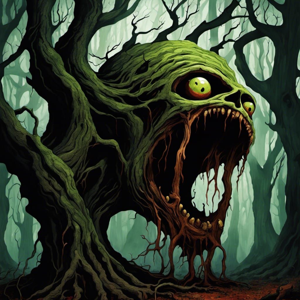 Terrifying Forest Tree Monster with Psychedelic Eyes