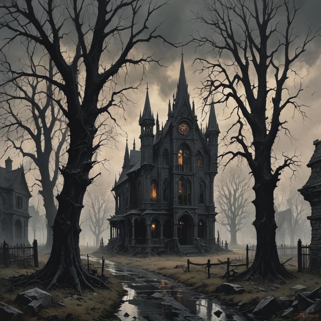 Sinister Gothic Architecture in Digital Painting Style