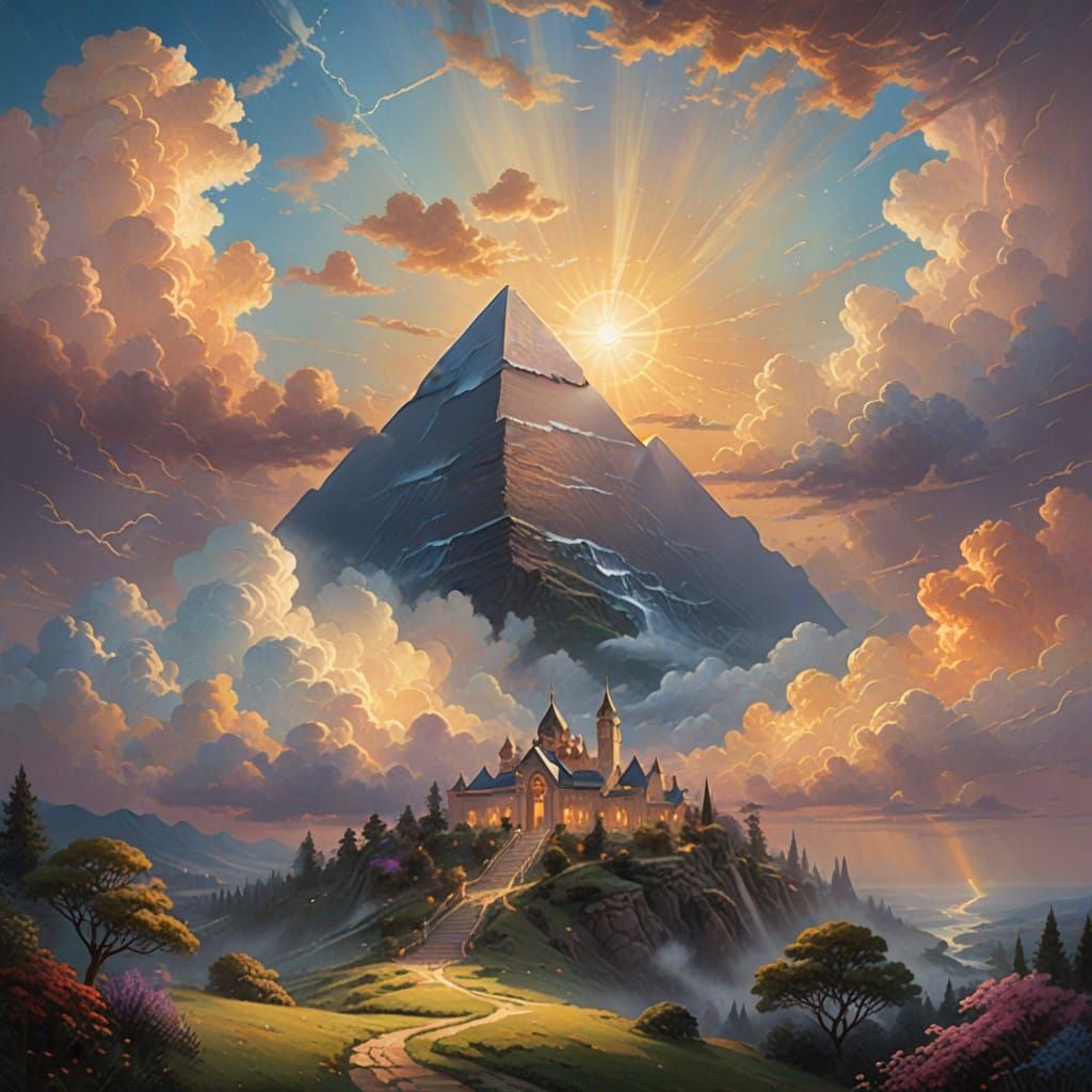 Egyptian God Ra in Heavenly Sunshine Beams, Ethereal Fantasy...