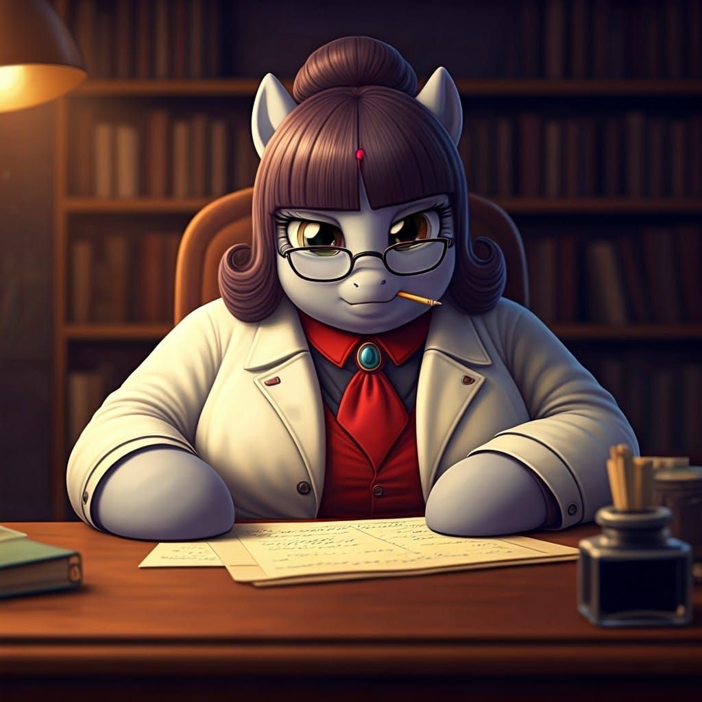 Portly Pony Secretary in Hyperrealistic Study
