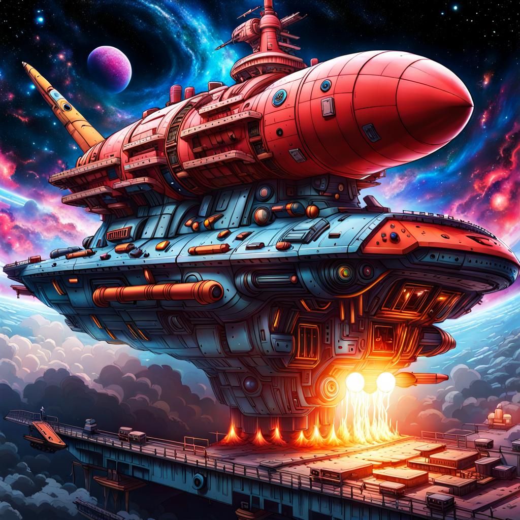 Battleship Yamato in Cosmic Graffiti Art Style